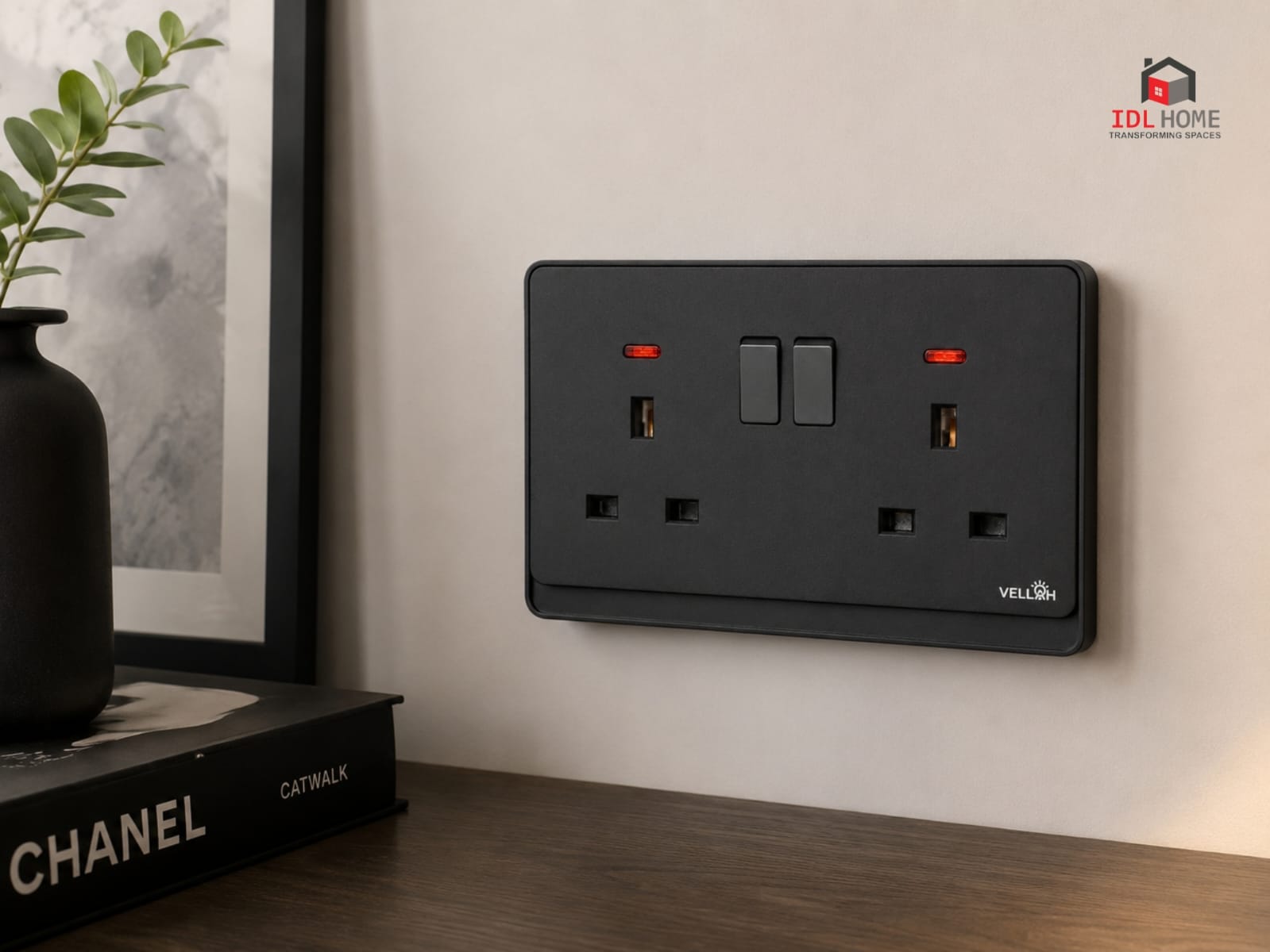 13A Double socket with Neon {In BLACK, WHITE & GOLD