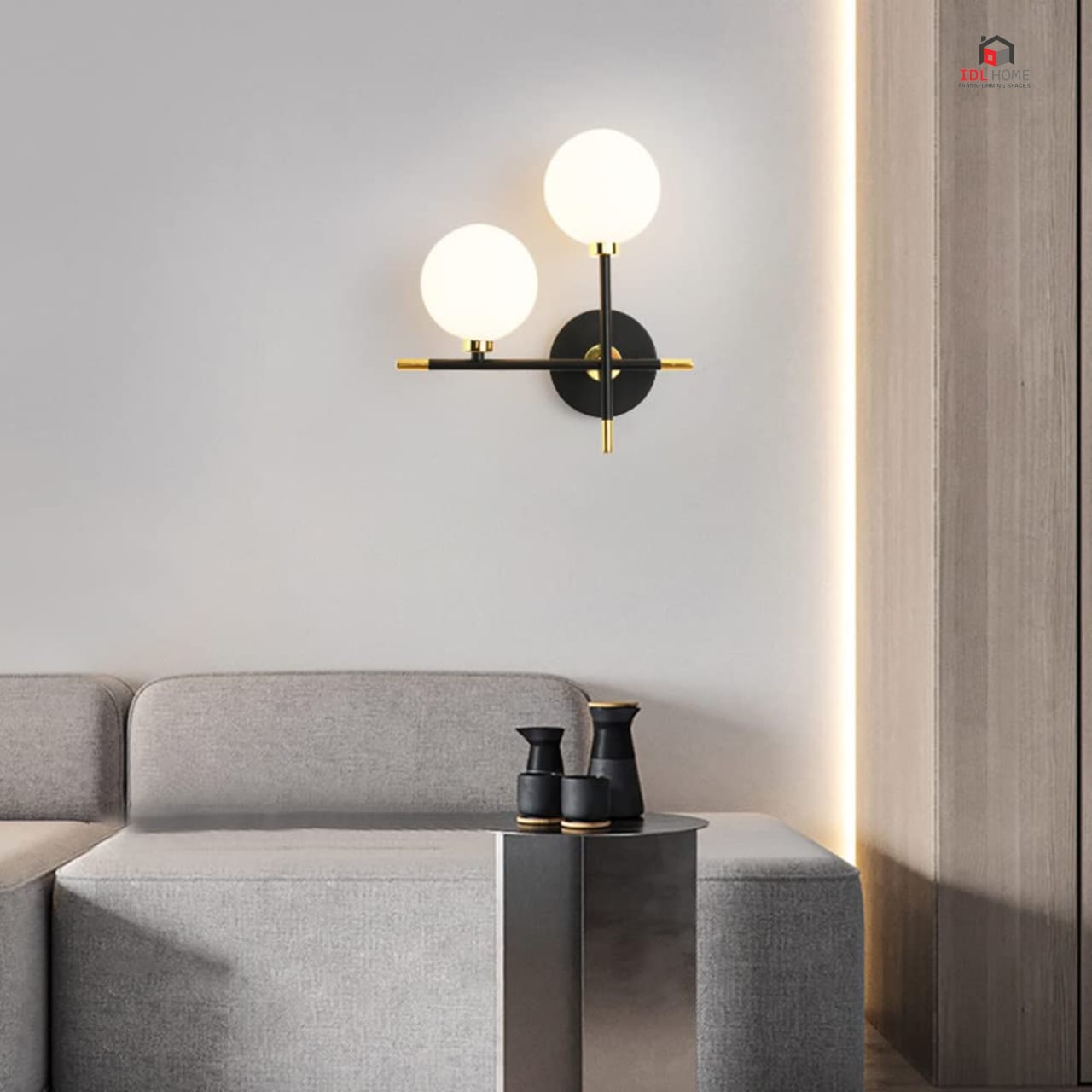 Mid-centuary asymmetric double globe wall light