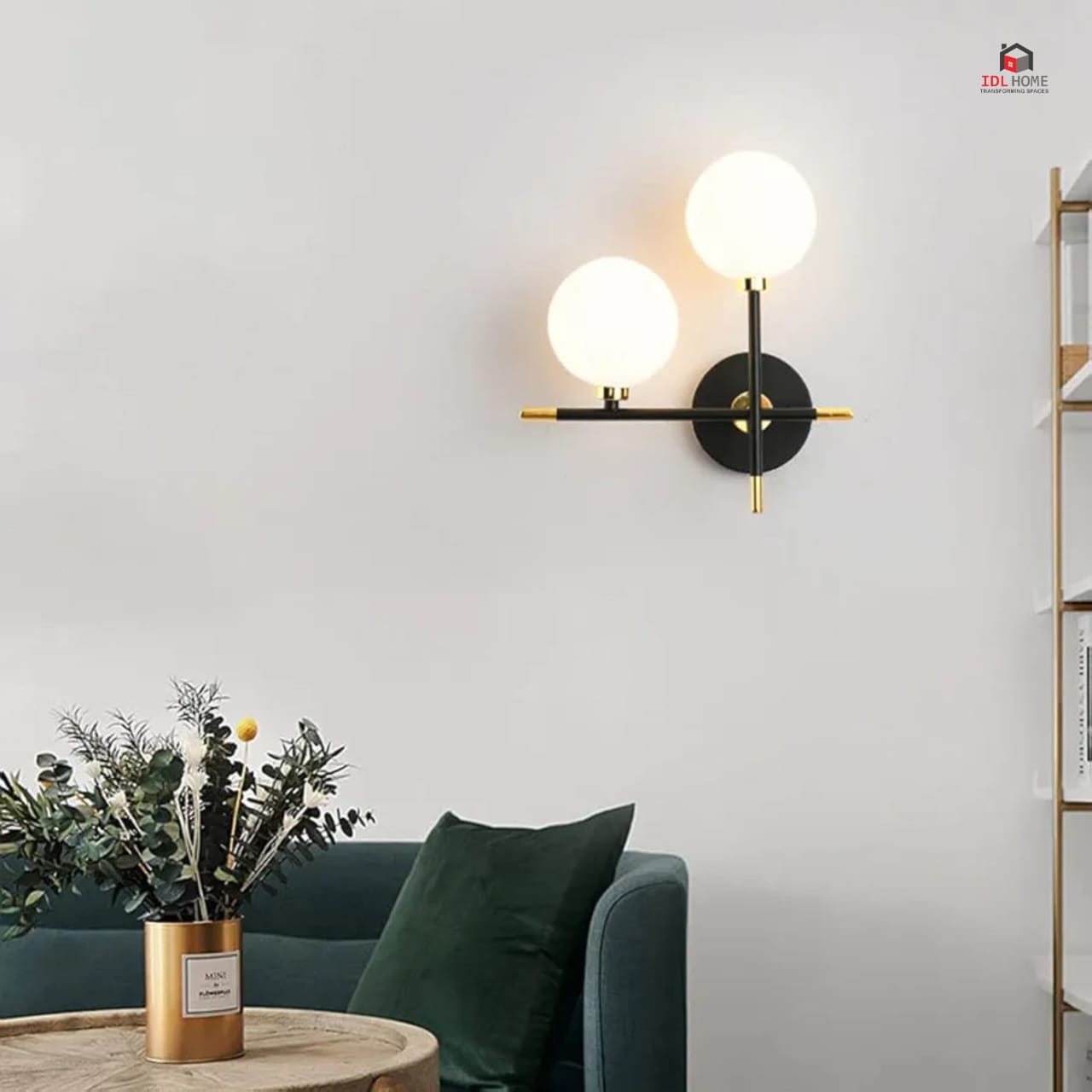 Mid-centuary asymmetric double globe wall light