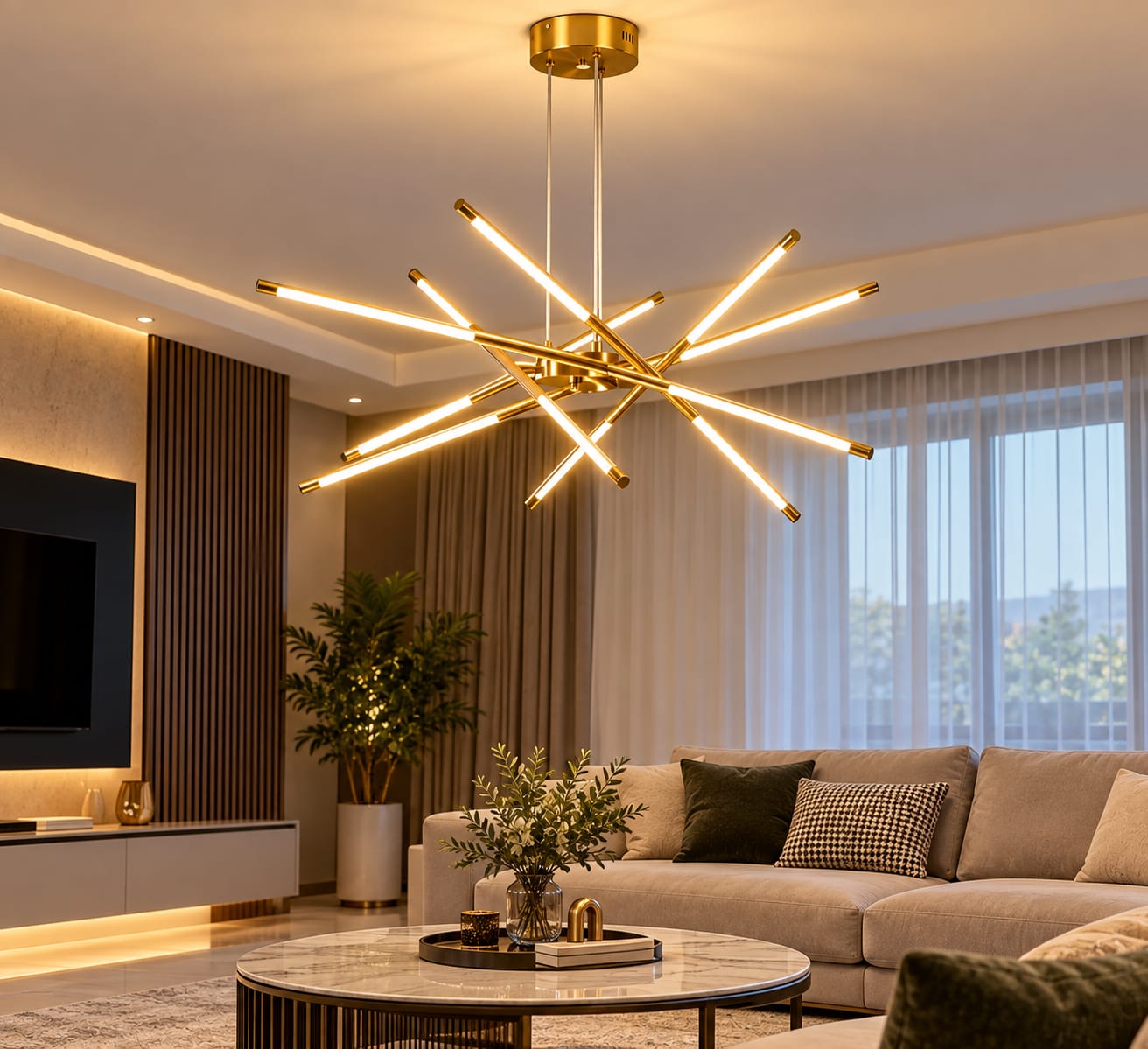 Linear sputnik stick chandelier