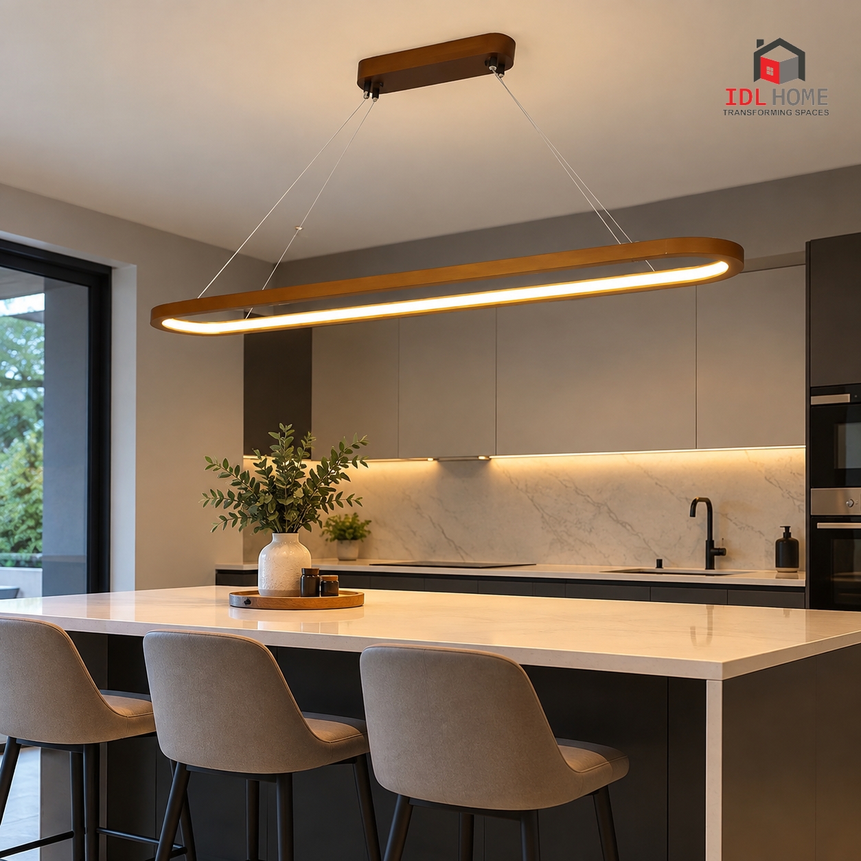 Oval LED linear wood pendant light