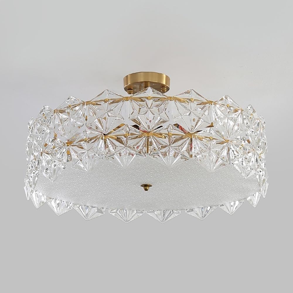 Modern crystal semi flush mount ceiling light